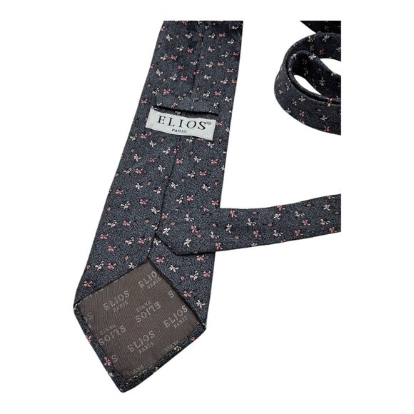 ELIOS Men's 100% Silk Necktie LUXURY Tie Gray Floral W:3.8" EUC - Picture 5 of 5